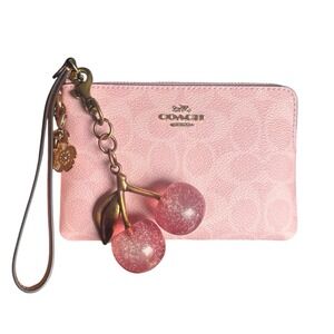 Coach Corner Zip Wristlet In Signature Canvas Powder Pink NEW 2026 Release